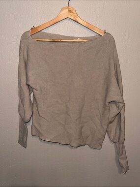 Cato Off-the-Shoulder Knit Asymmetrical Sweater in Taupe
